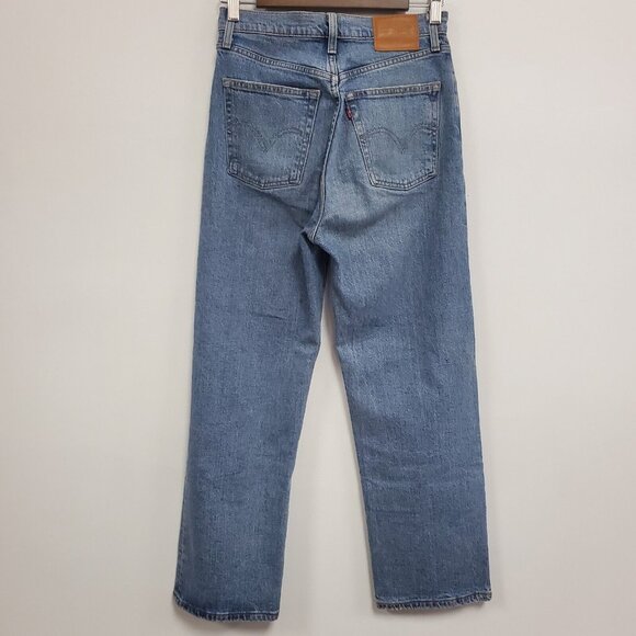Levis Womens Ribcage Straight Leg Jeans Size 27 Blue Denim Button Fly - Picture 2 of 14
